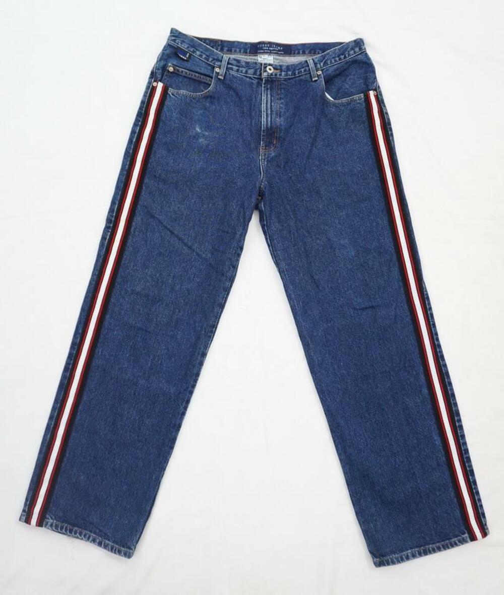 VINTAGE '81 GUESS MEN W 36" X L 30-31" BAGGY SIDE STRIPES RED/BLUE DENIM JEANS